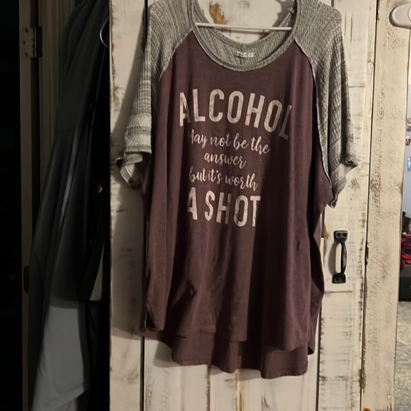 Soft and comfortable grape-ish colored shirt with a hilarious phrase on it - Picture 1 of 2